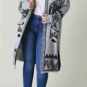 Gray Aztec Patterned Women's Sweater